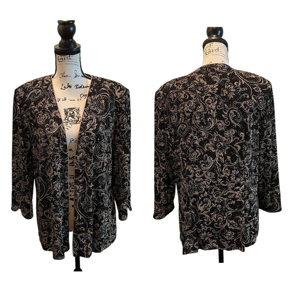 Alex Evenings formal Jacket Open front Black floral Size XL Metallic stretch - Picture 10 of 10